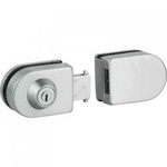 Overlay Glass Sliding Door Lock with Cylinder and Strike Patch / Polish, Satin