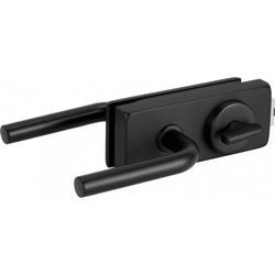 Glass Door Bathroom Lock Set with Cylinder, Handle, Strike Plate/ Matte Black